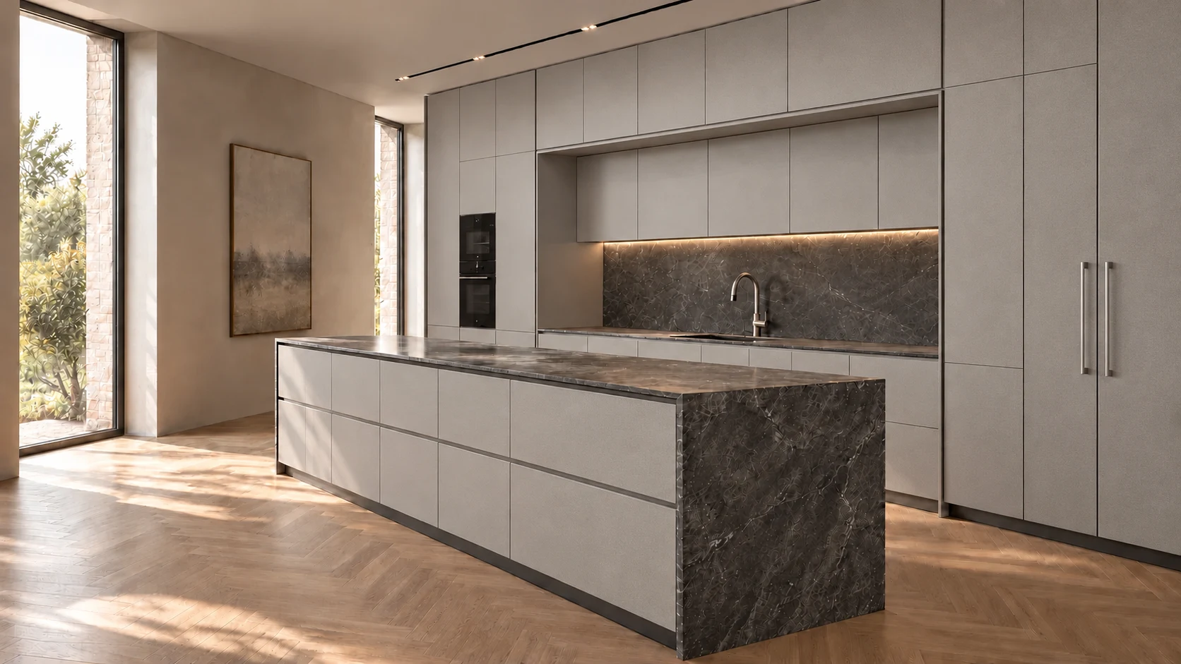 Bếp laminate mờ — phối cảnh ý tưởng